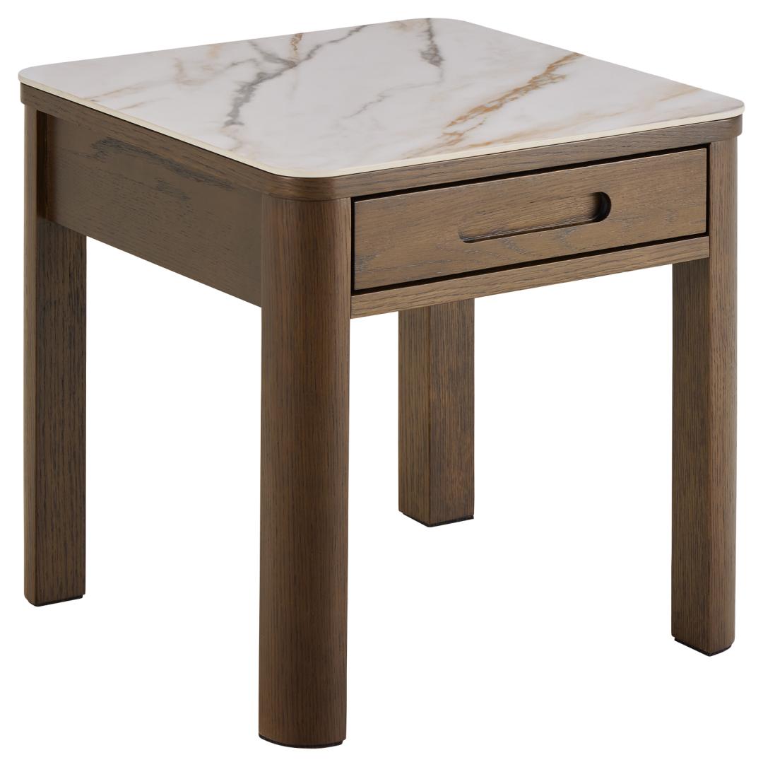 Rebellenclub Leda Bijzettafel - 45 x 45 cm - Marmerlook / Gerookt Eiken
