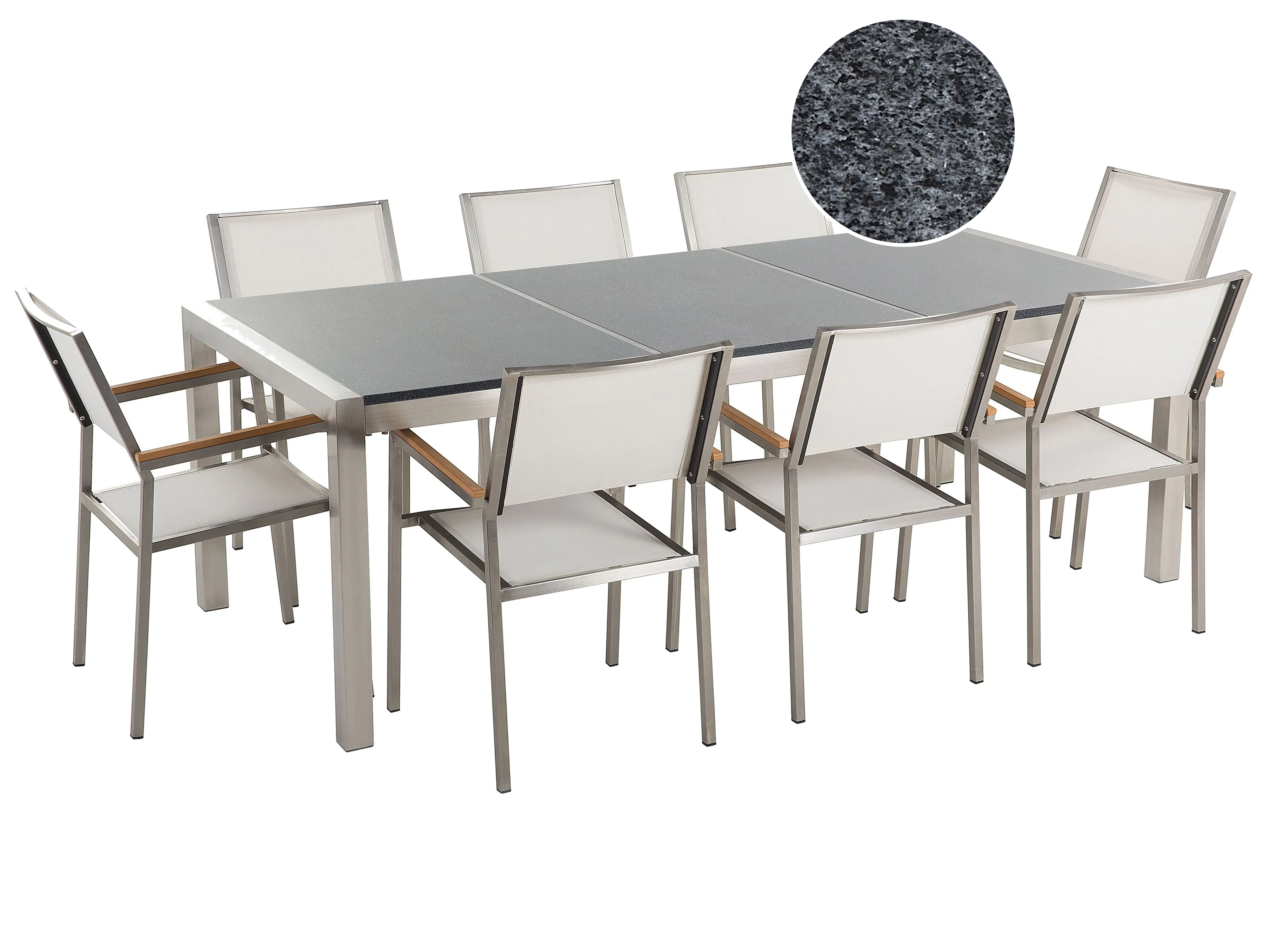 Garden Dining Set 6 Seater GROSSETO Triple Plate Granite Polished Grey/ White