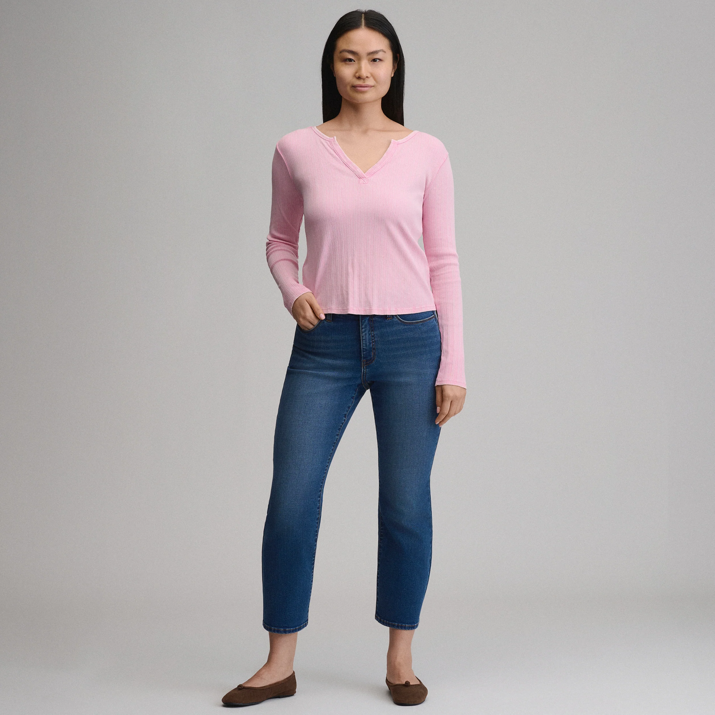 Women's Long-Sleeve Rib Y-Neck Henley