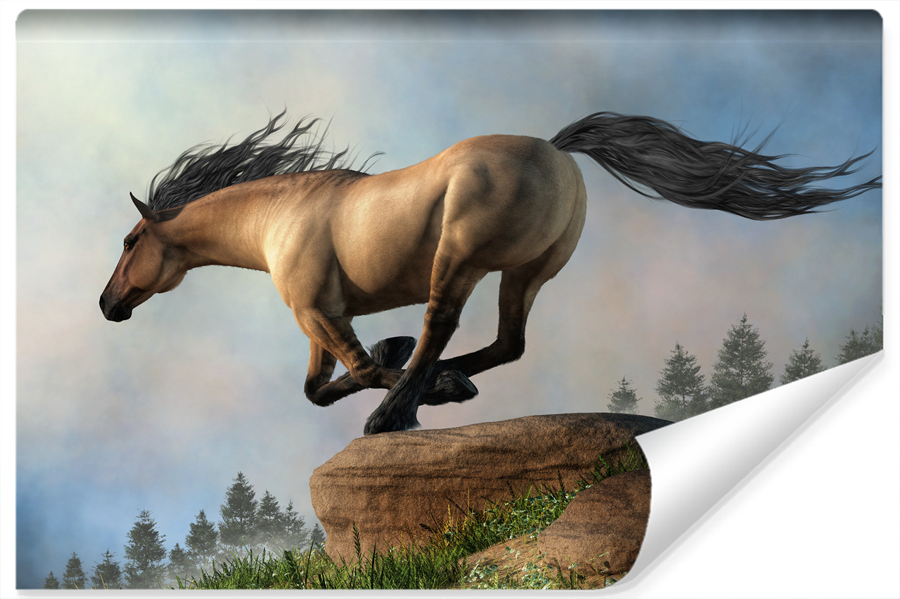 Fototapeta Galopujący KOŃ Drzewa Natura 3D 90x60cm