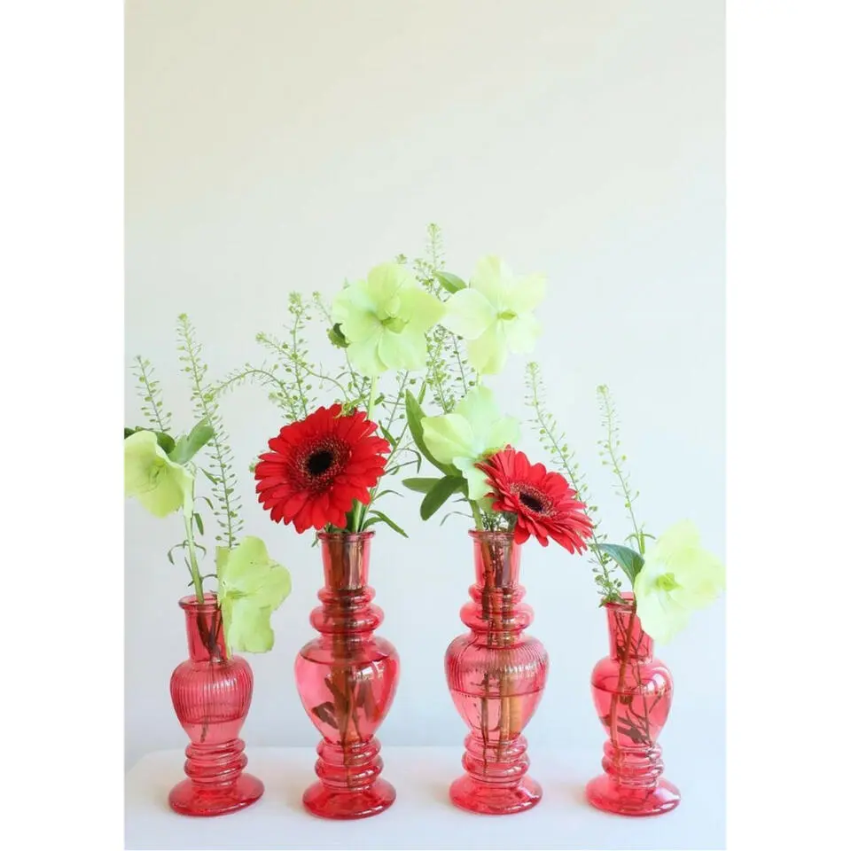 Ideas 4 Seasons Bloemenvaas Venice - glas - koraal rood - D5.7 x H15 cm