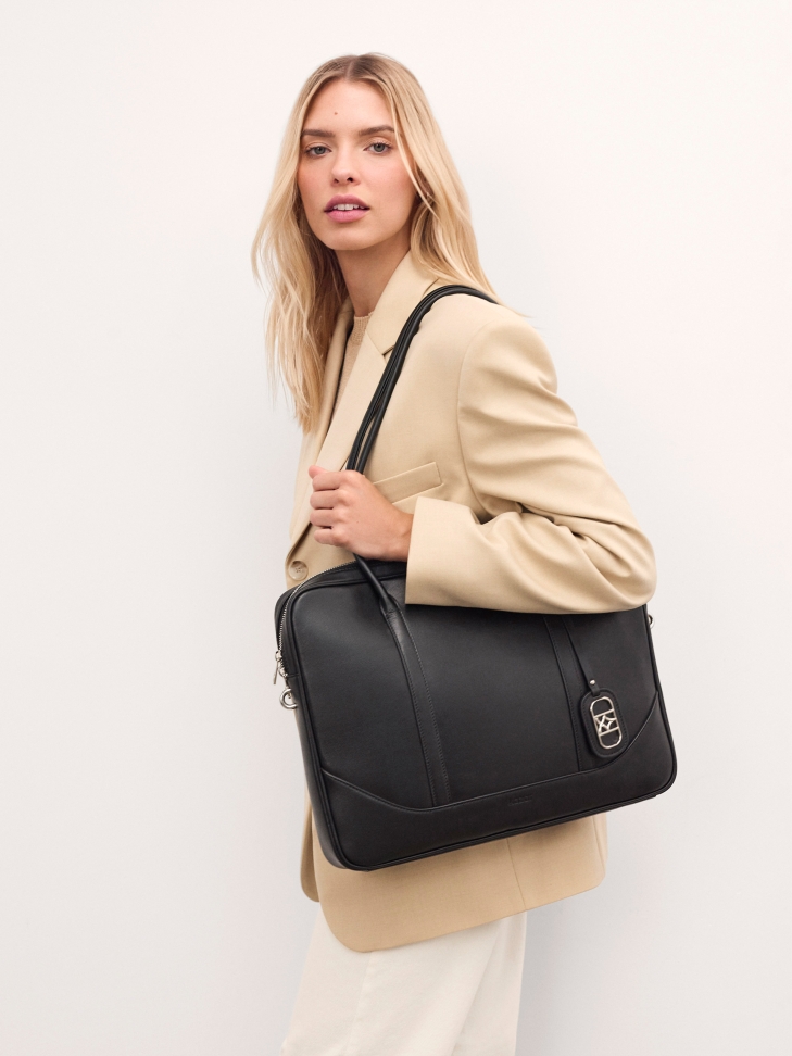 Classic black leather laptop bag