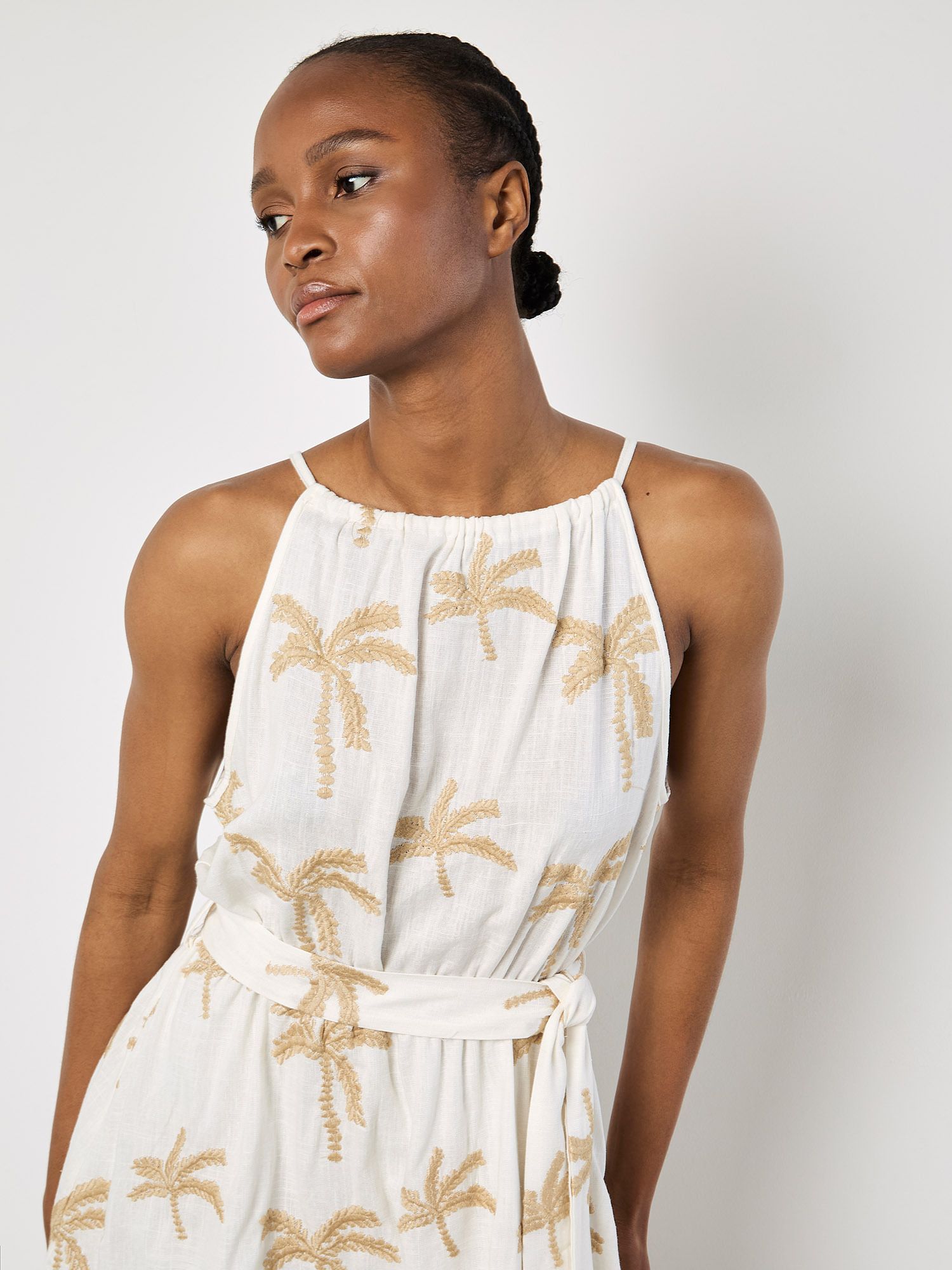 Apricot Embroidered Palms Mini Dress