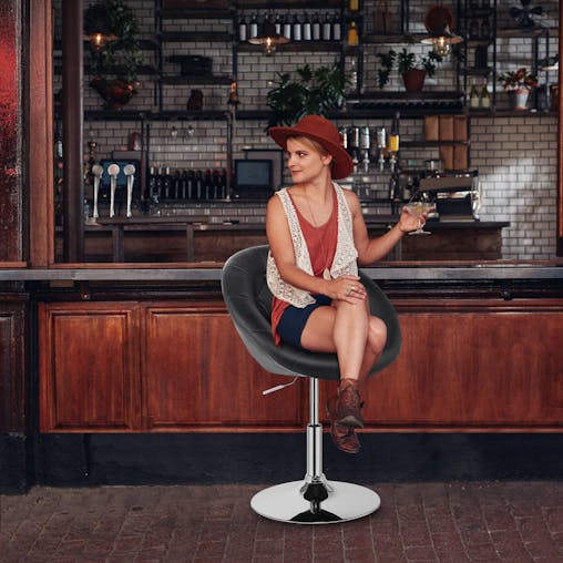 NNECW Set of 2 Swivel Round Tufted Back Chair Accent Chair with PU Leather and Chromed Base