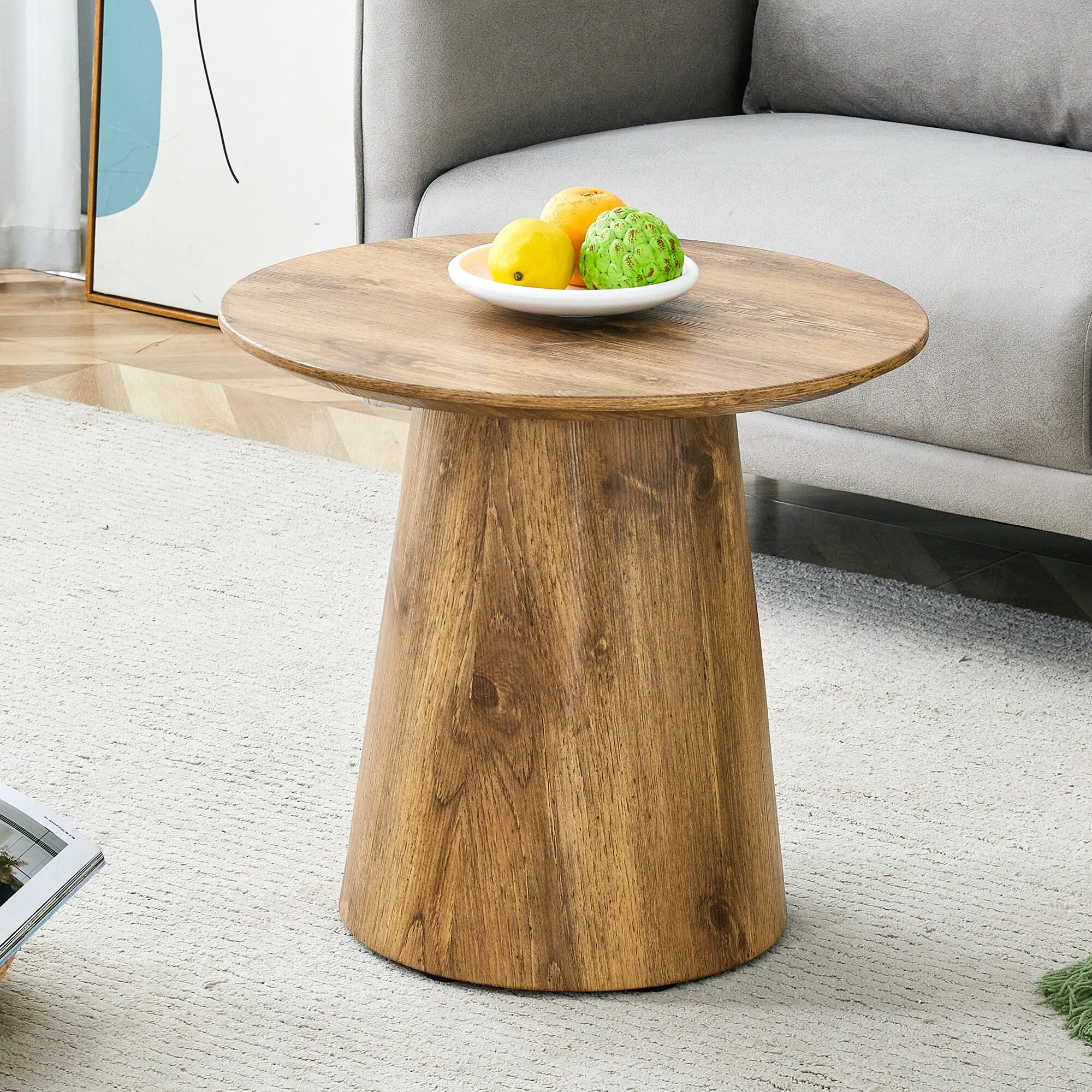 Wood Grain Mdf Round Coffee Table,Wood Grain Texture Sticker,Exquisite Wood Grain Surface,Round Tabletop Design.