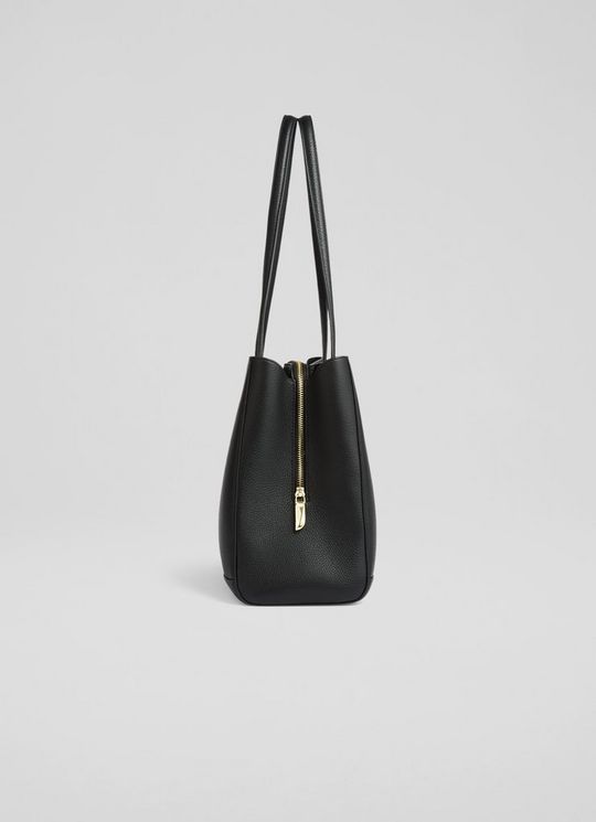 Olivia Black Grained Leather Oloid Tote