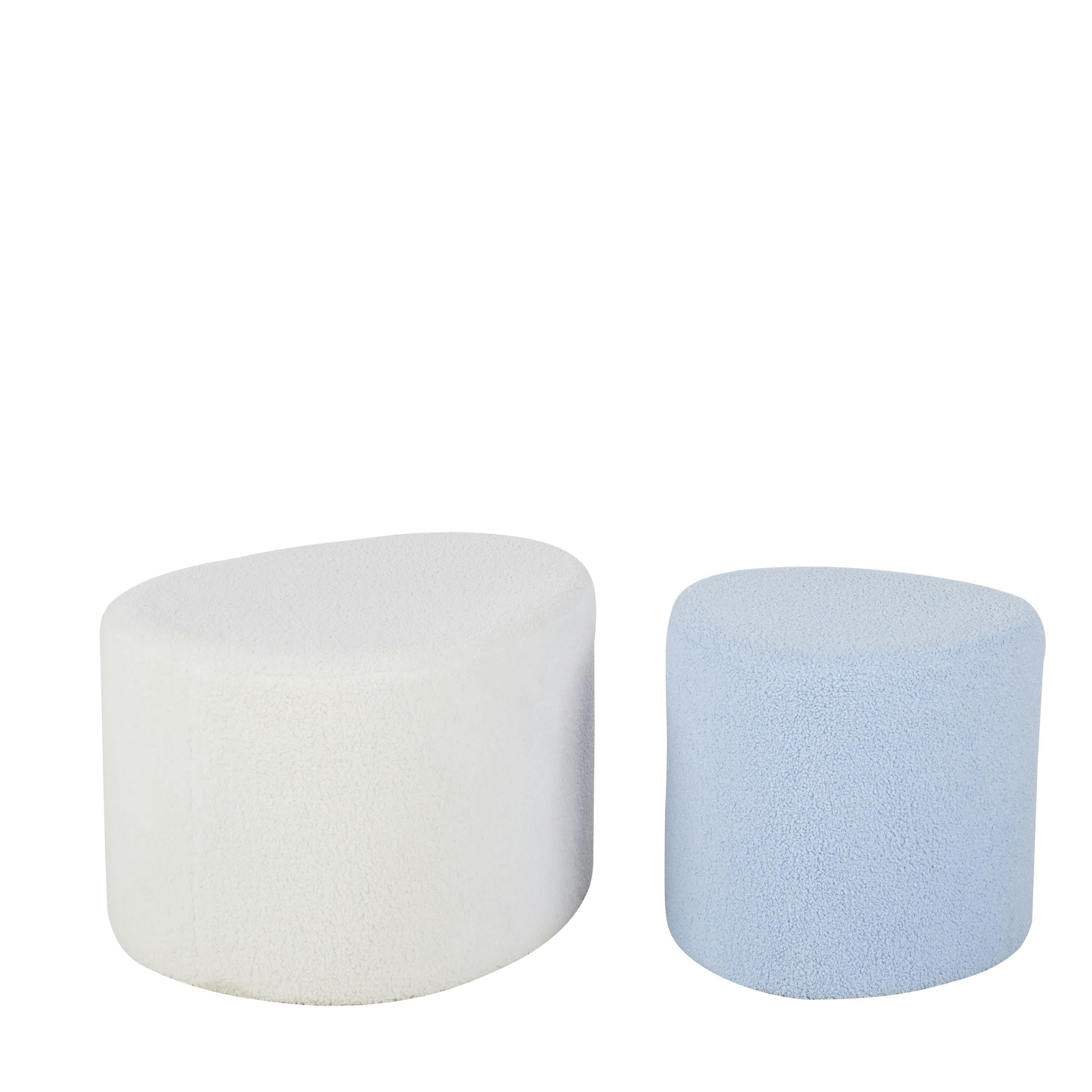 ANTHIME - Poufs en tissu effet laine bouclée blanc et bleu (x2)