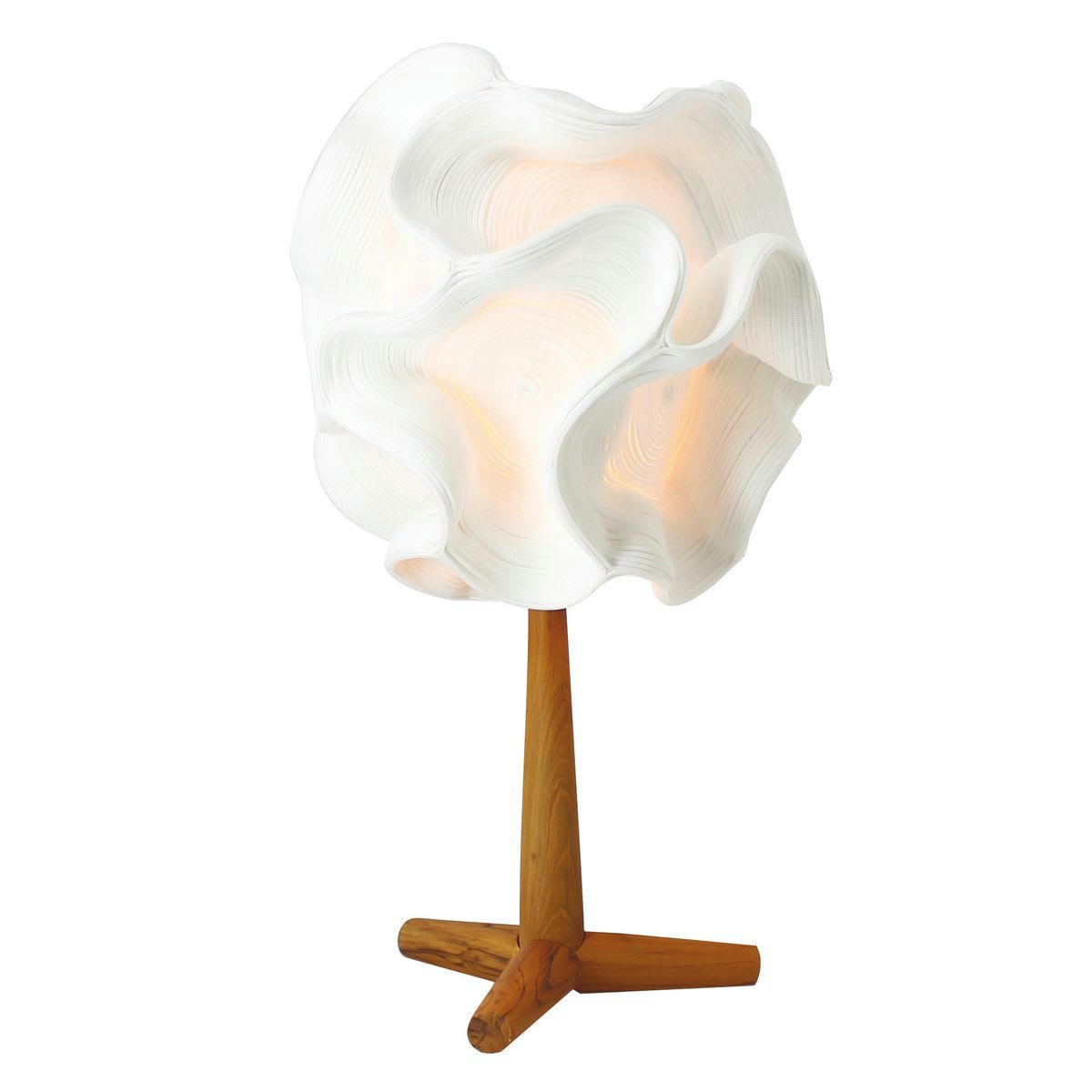 KEMBANG - Lampe à poser en zipper ivoire pied en teck h64cm