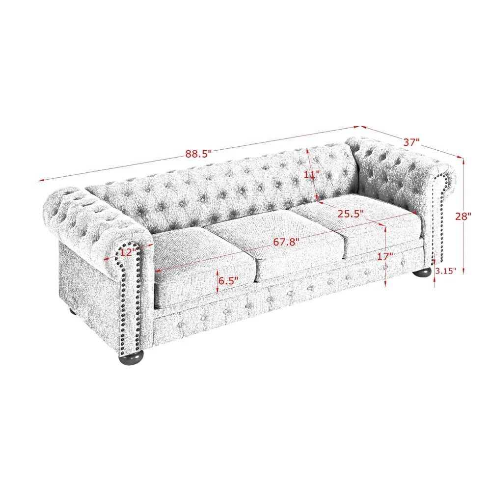 Chesterfield Sofa Tufted Upholstered PU 3-Seater Sofa