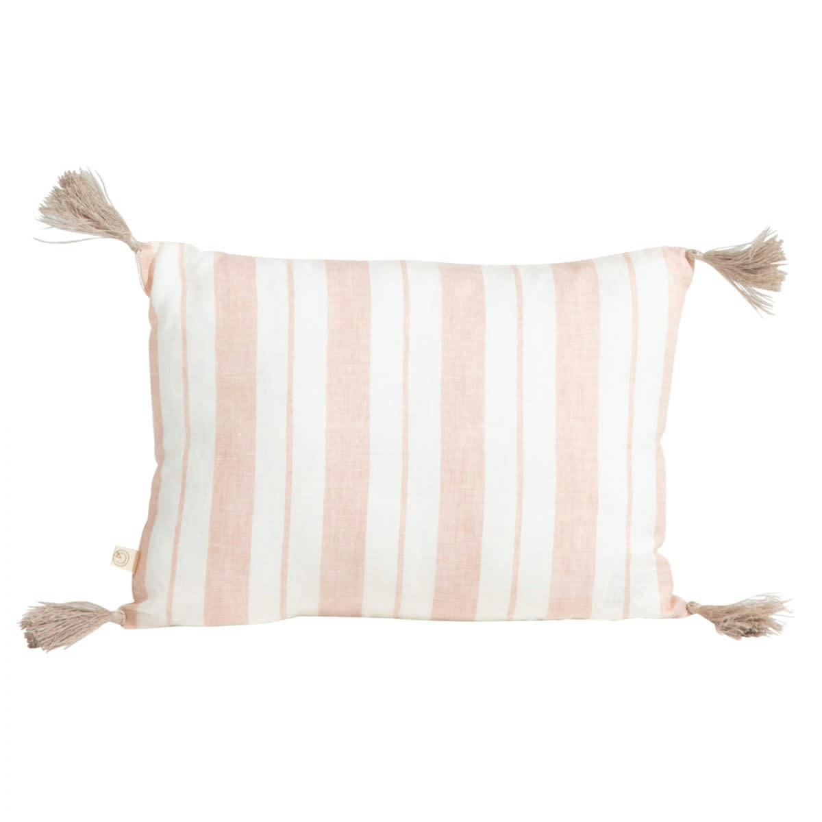 LES ESSENTIELS - Housse de coussin en lin lavé rayé rose/crème 25x35