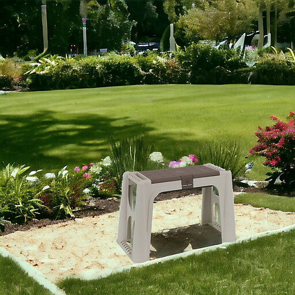 Banc d'extérieur Barry, Banc de jardin, Banc à outils, Banc polyvalent, 100% Made in Italy, 58x29h37 cm, Beige et Marron