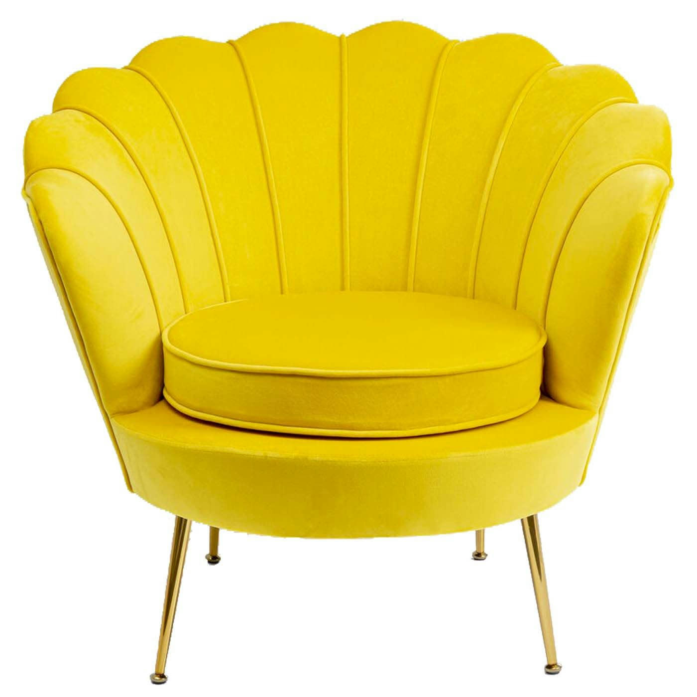 WATER LILY - Fauteuil en velours jaune et acier doré