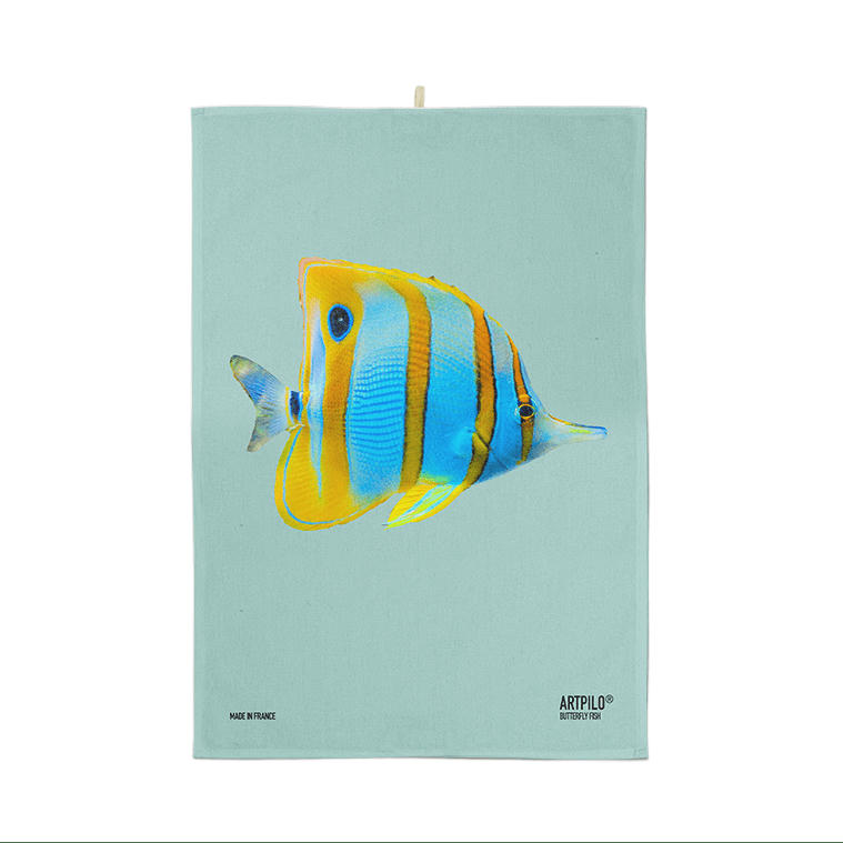 - Torchon déco poisson coton bleu