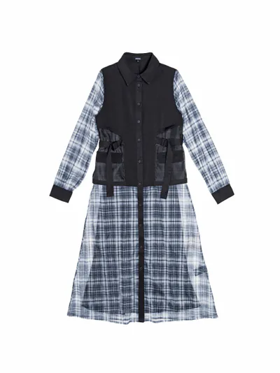 Patchwork Checked Mesh Shirt Dress - 25WDD256C
