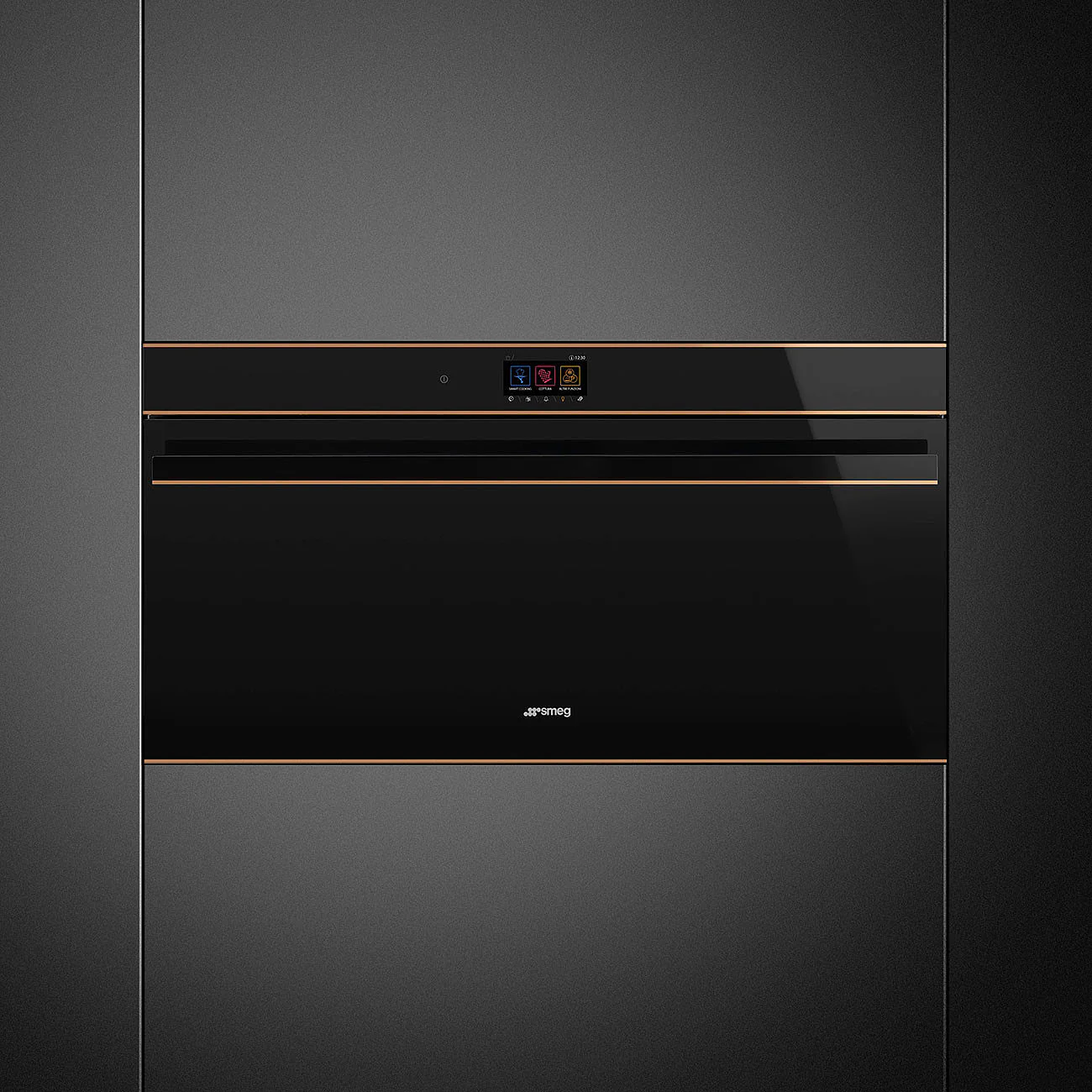 90cm Reduced Height Dolce Stil Novo Pyrolytic Single Oven Copper Trim