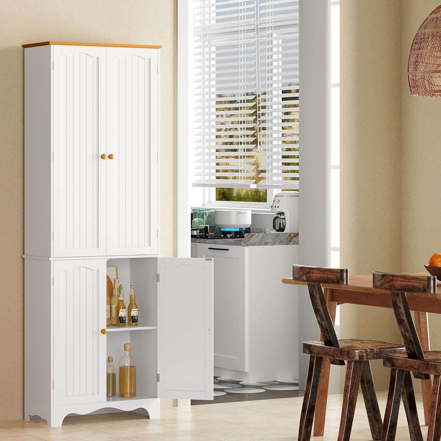 Function Home 72 Kitchen Pantry Cabinet, Freestanding Storage Cabinets, Tall Food Pantry with Doors and Adjustable Shelves, Utility Floor Cabinet for Kitchen Dining Room Living Room, White