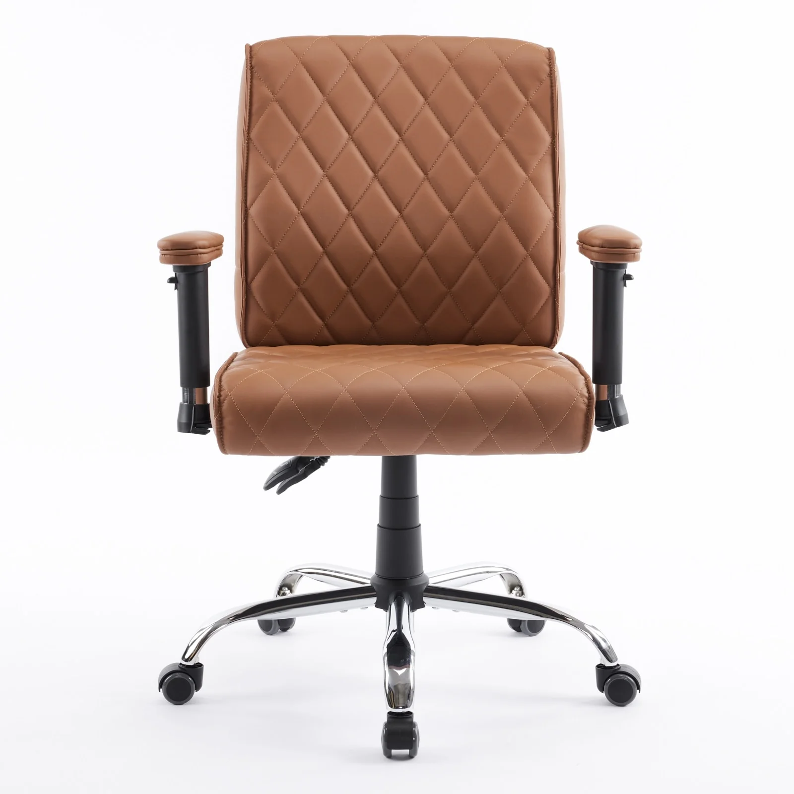 DELIA Diamond Stitched Office Chair, Cappuccino Desk Chair w/ Adjustable Armrest - N/A