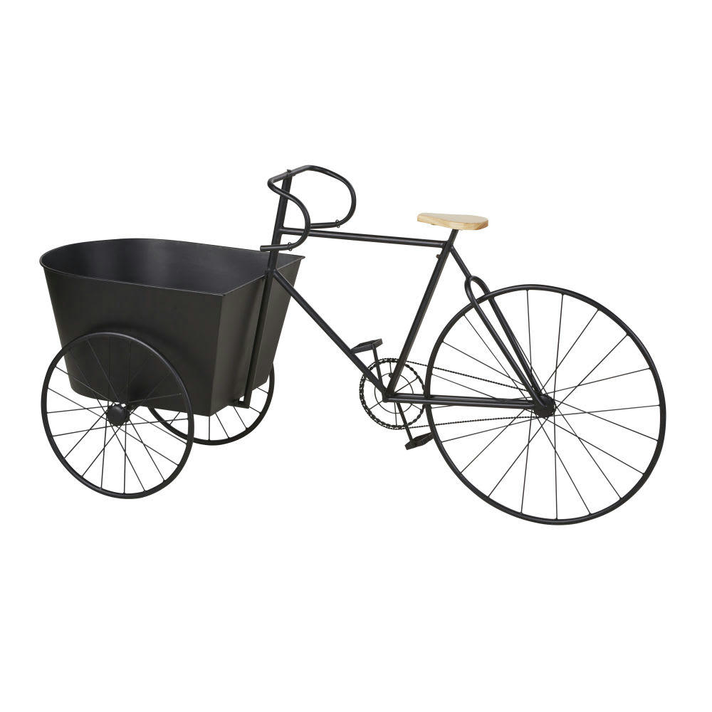 JENS - Jardinière vélo en métal noir et bois de sapin