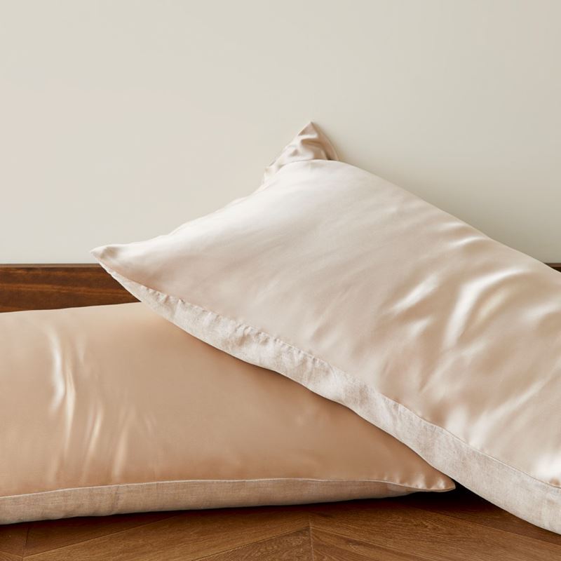 Vintage Washed Linen Silk Nude Pink Pillowcase Pair