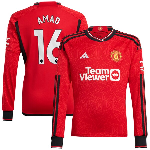 Amad Diallo Manchester United adidas Long Sleeve Replica Player Jersey – Red