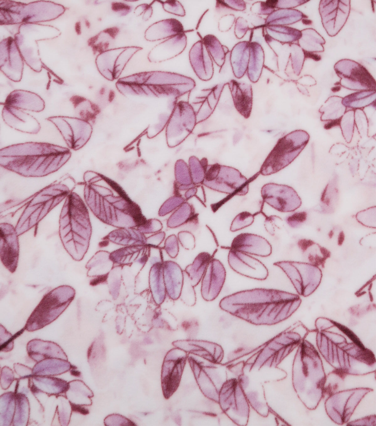Pink Leaves on White Anti Pill Fleece Fabric