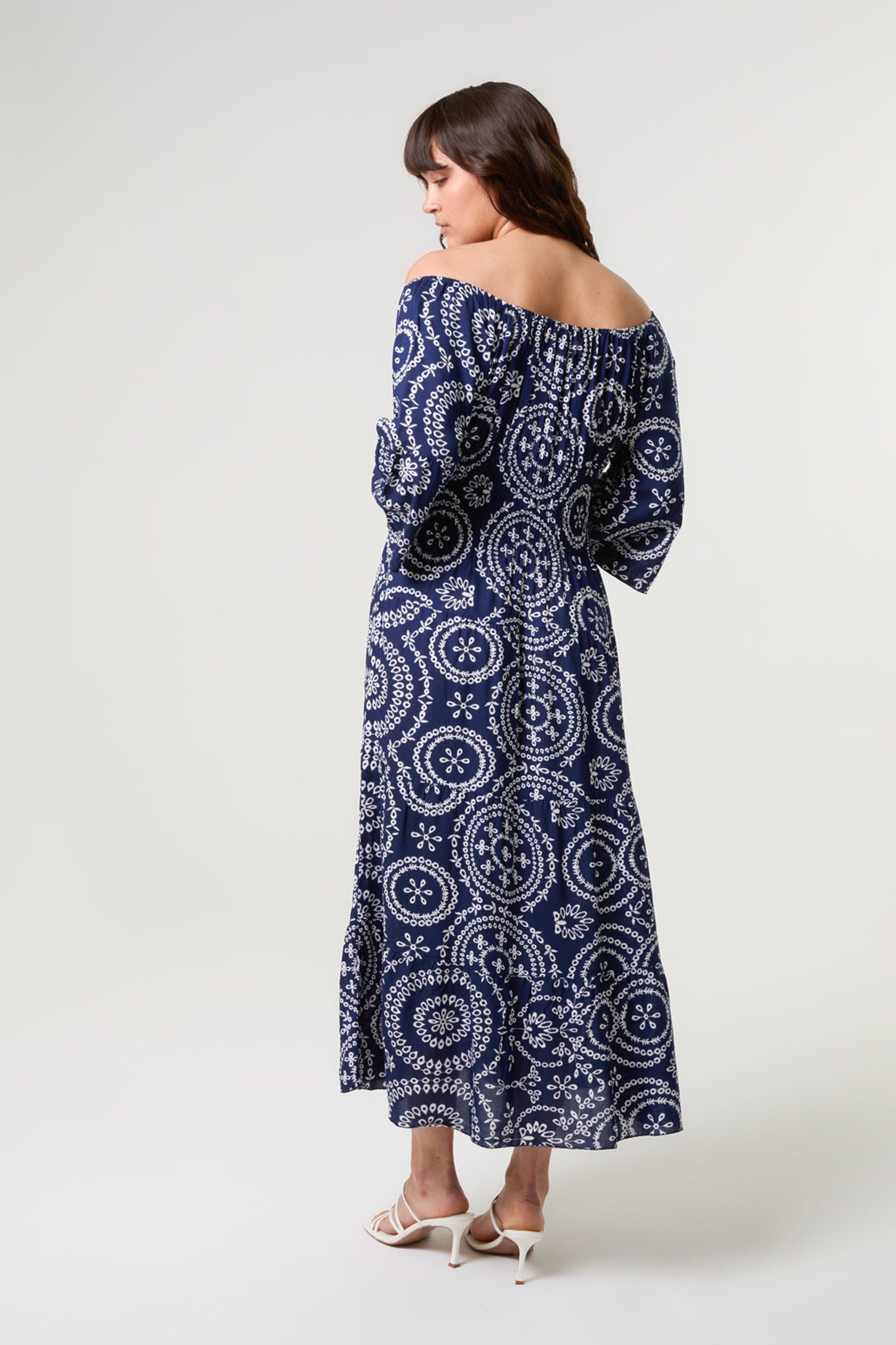 Blue Vanilla Navy Bardot Coconut Button Maxi Dress