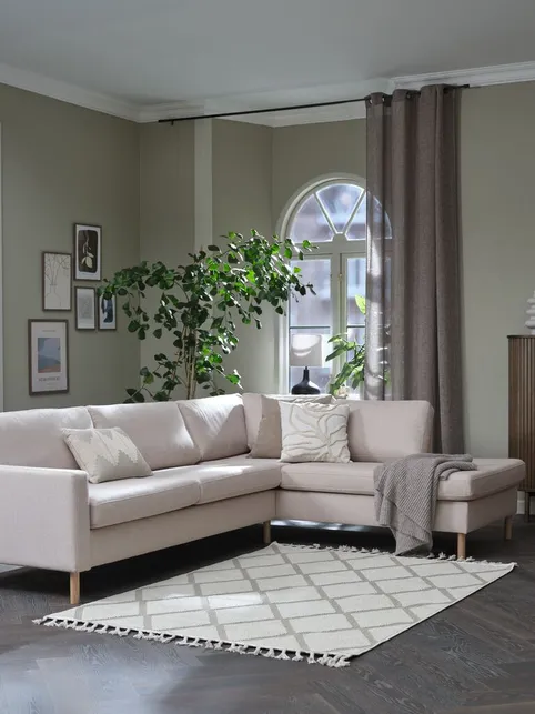 Sofa HELLERUP open-end højre beige stof/natur eg