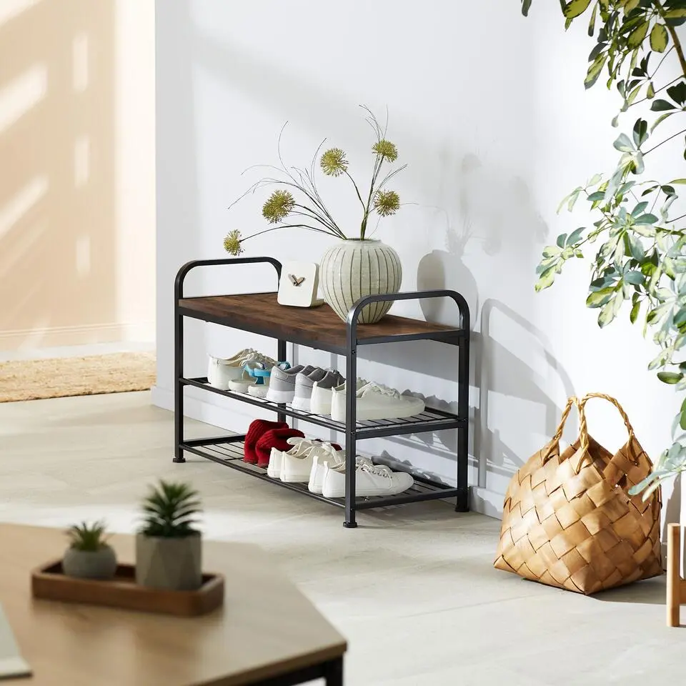 tectake Schoenenrek Southampton 91x36x55cm, Industrieel Hout Donker, Rustiek