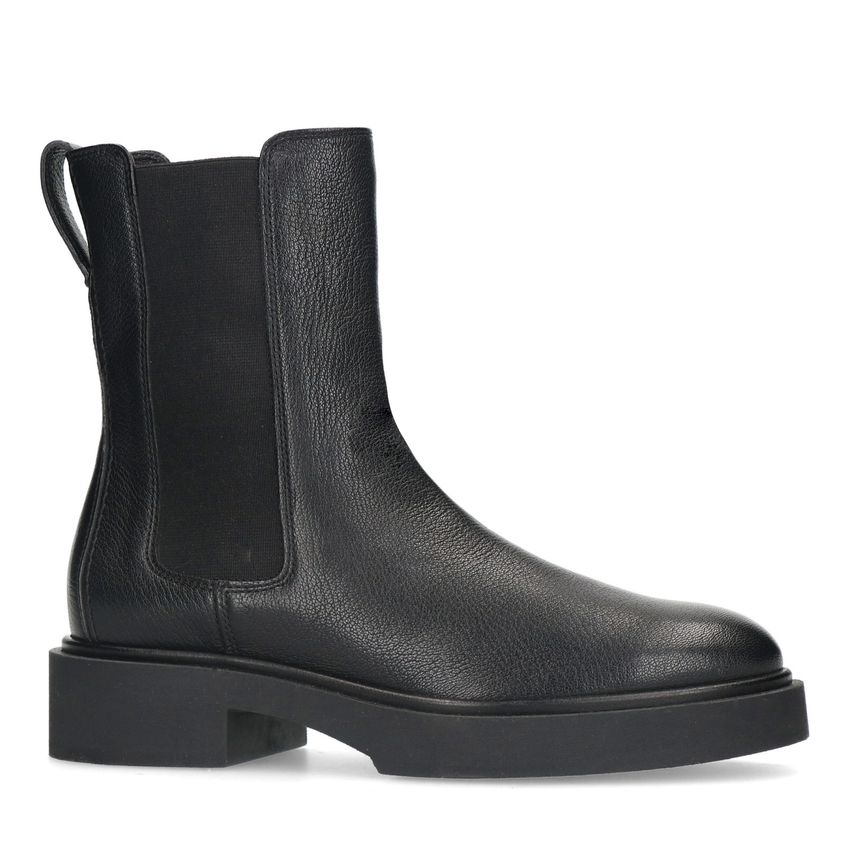 Manfield Zwarte leren chelsea boots