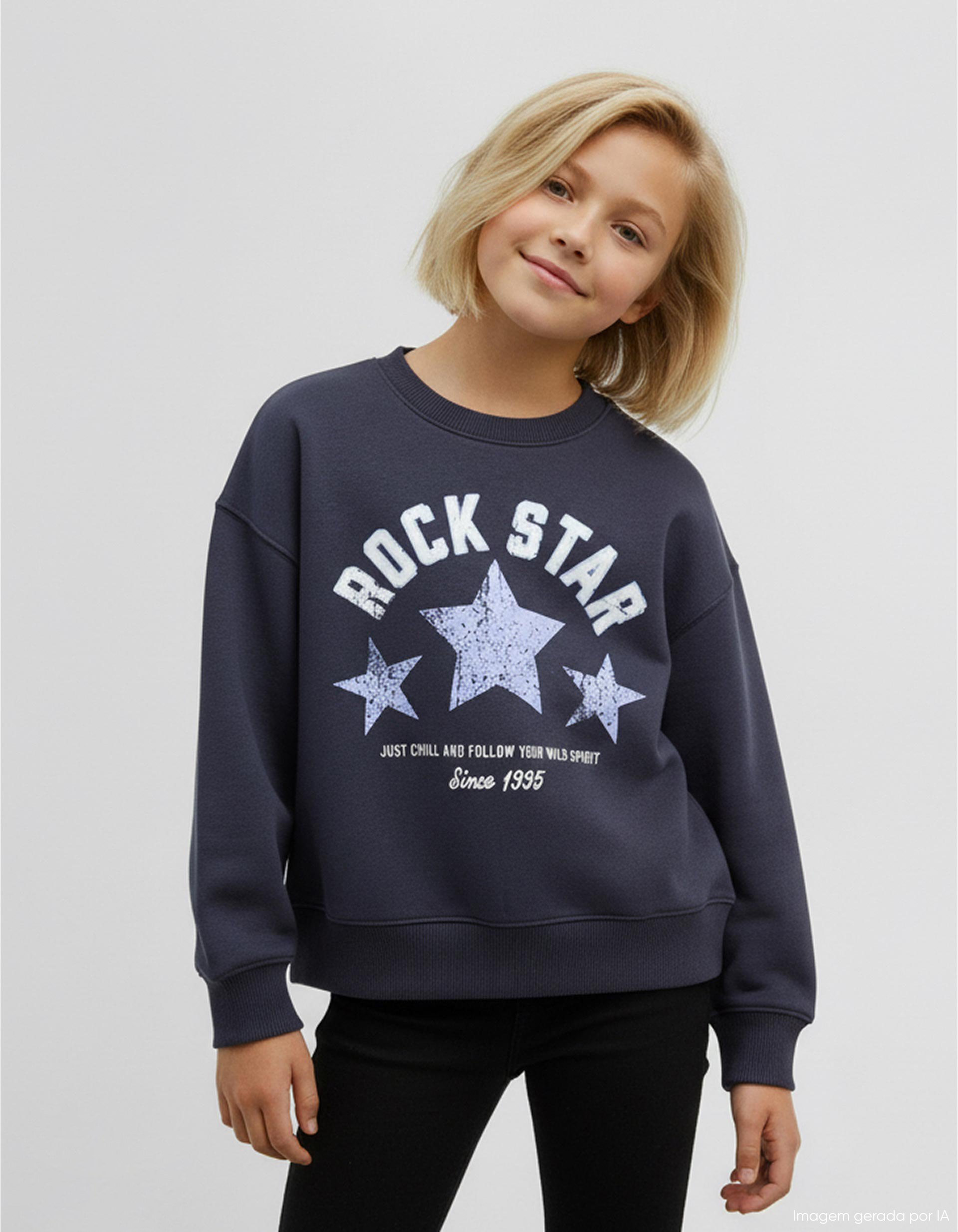 Sweatshirt de Felpa, Menina, Azul Escuro