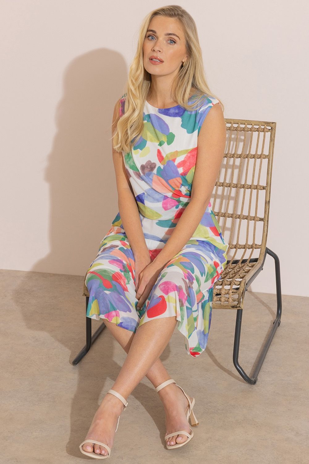 Klass. Abstract Printed Sleeveless Mesh Midi Dress