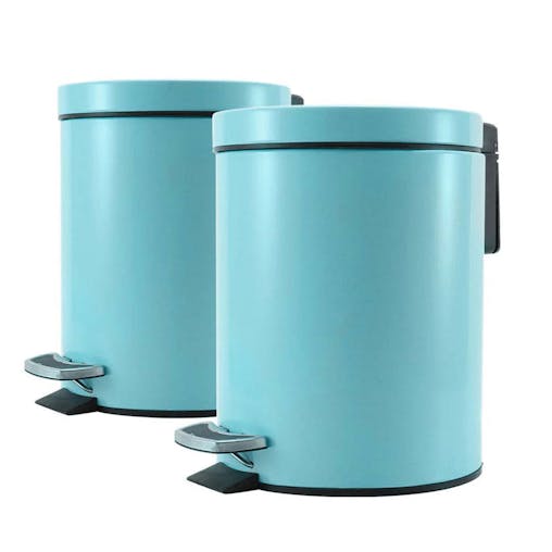 SOGA 2X Foot Pedal Stainless Steel Round Trash Bin Blue 7L