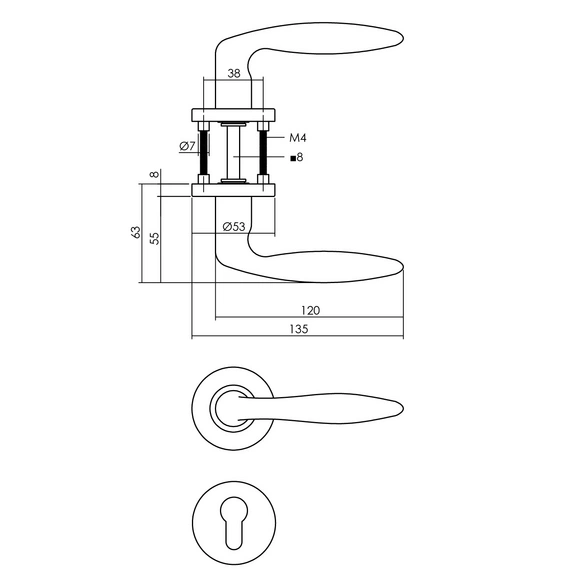 Türdrücker »Jupiter«, D.53x8mm PZ-Rosetten