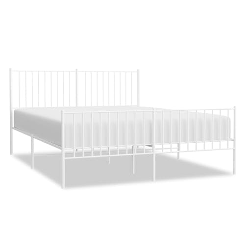 NNEVL Metal Bed Frame with Headboard and Footboard White 153x203 cm Queen