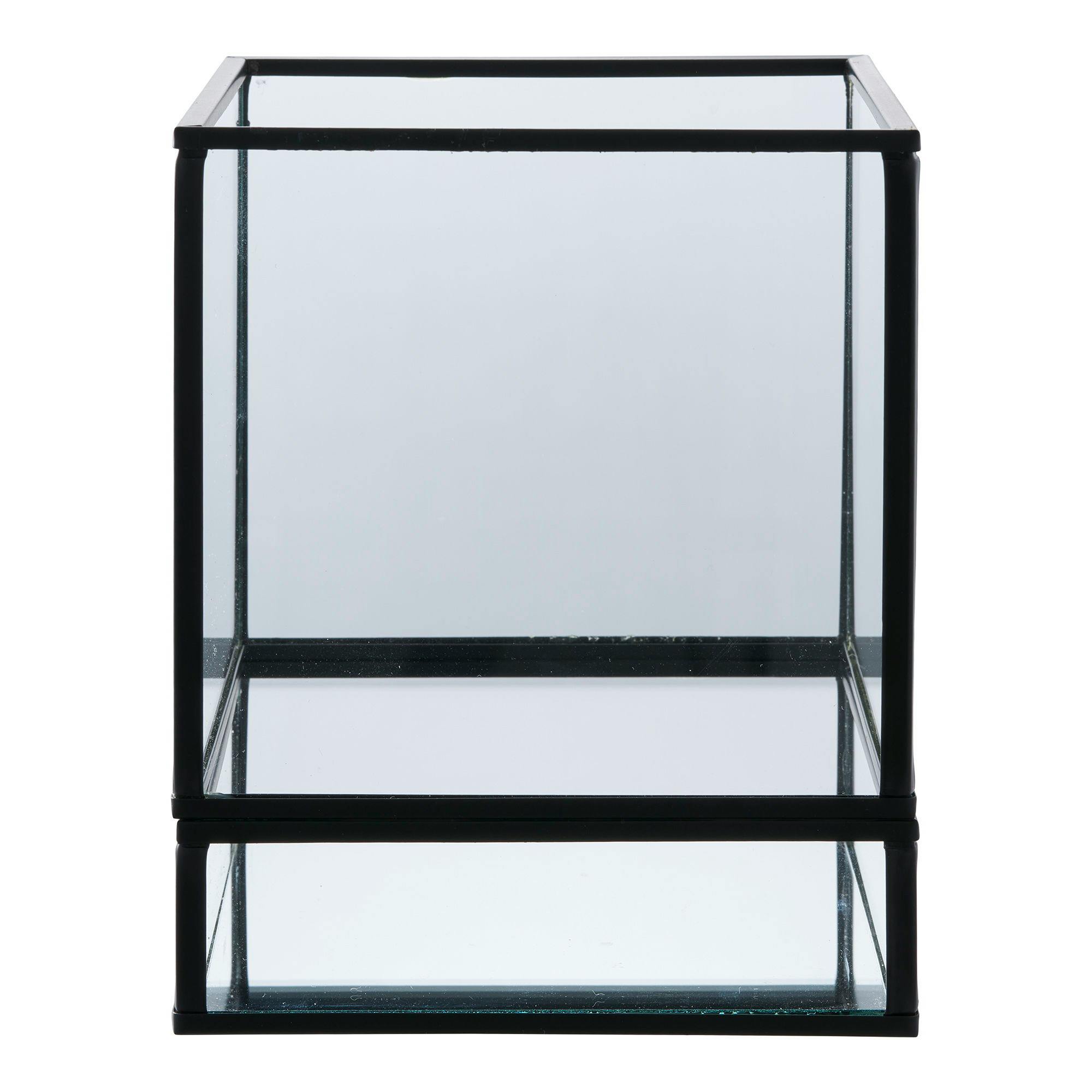 Lanterne photophore verre et métal noir - style minimaliste, forme cube