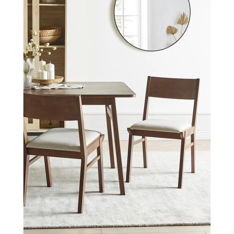 ENOLA - Eetkamerstoel set van 2 - Lichtbeige - Donker hout/Stof