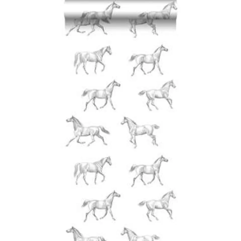 ESTAhome behang - getekende paarden - zwart op wit - 53 cm x 10.05 m