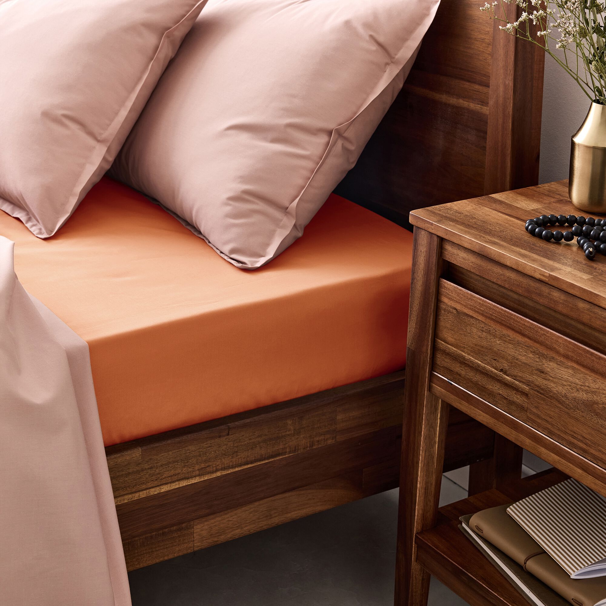 FLORE - Drap housse en percale de coton 140x200cm B30cm -brun rustrel