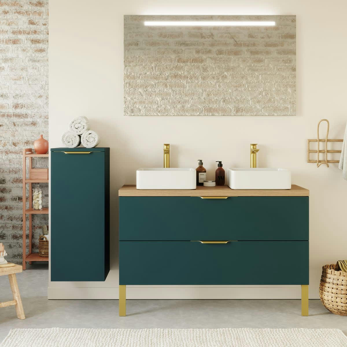 VENICE - Meuble salle de bain 2 vasques posées 120cm 2 tiroirs Bleu