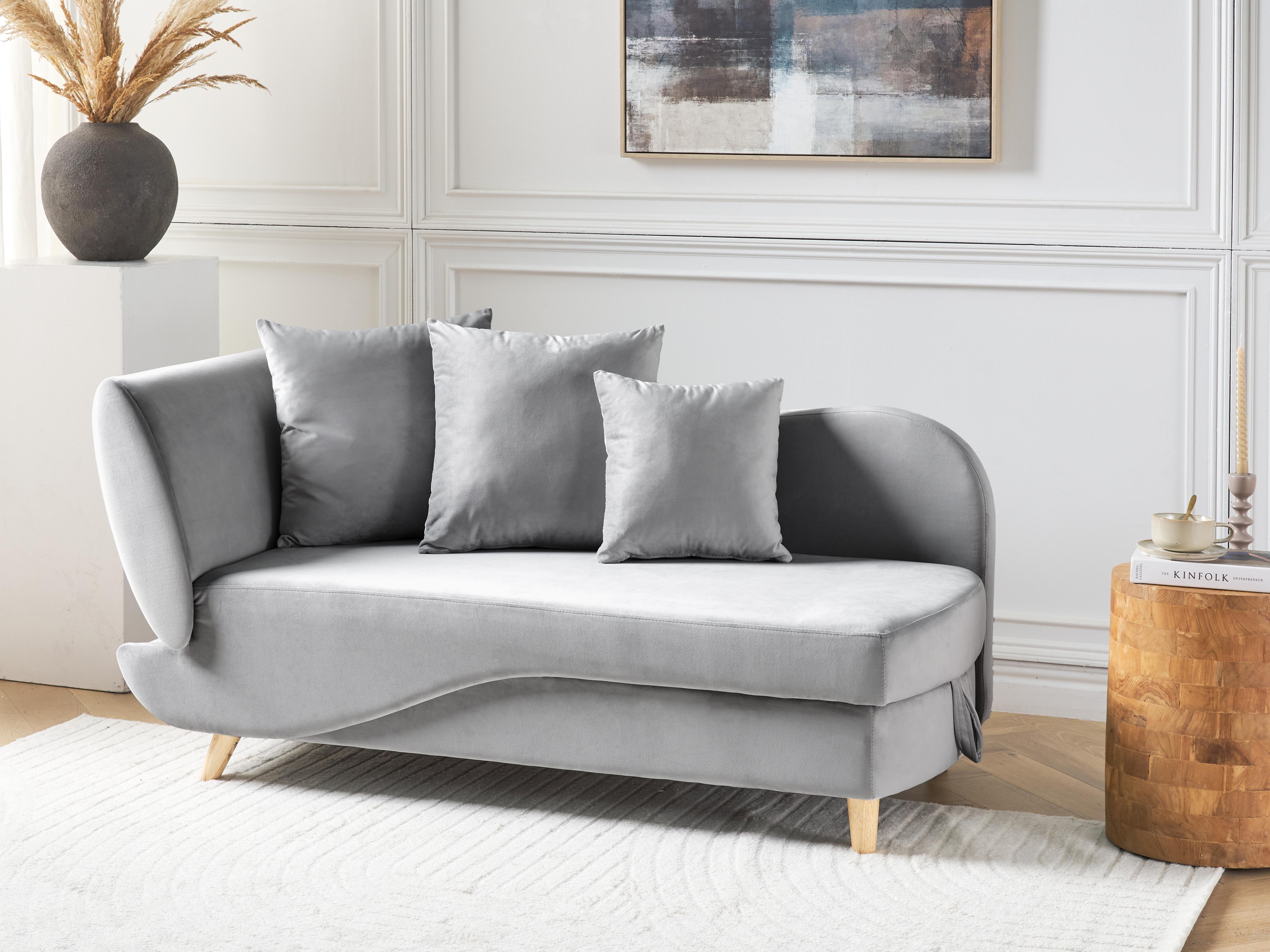 Left-Hand Chaise Longue MERI Velvet Light Grey with Storage