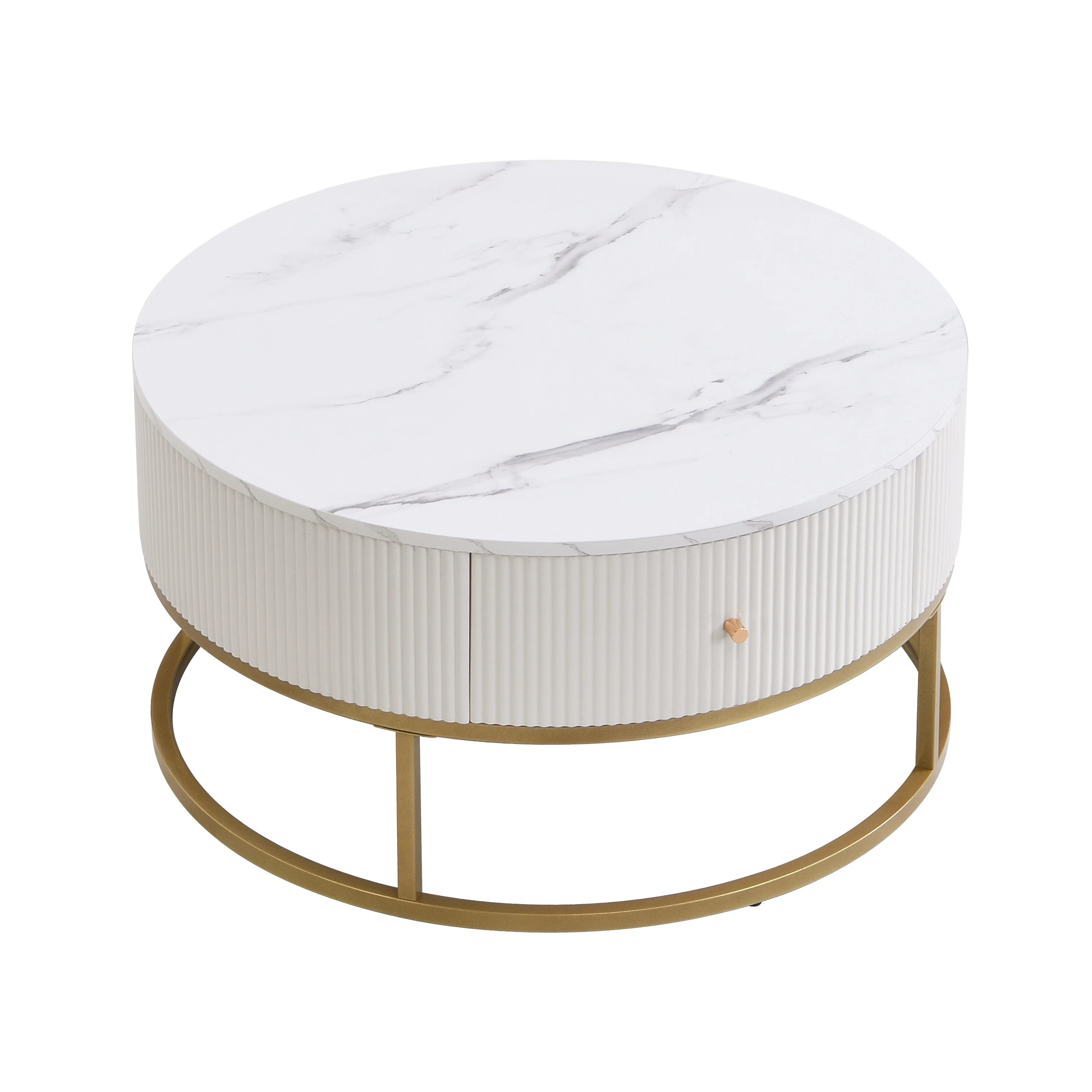 Modern Round Coffee Table With Drawers, Faux Marbletable With Storage, Coffee Table