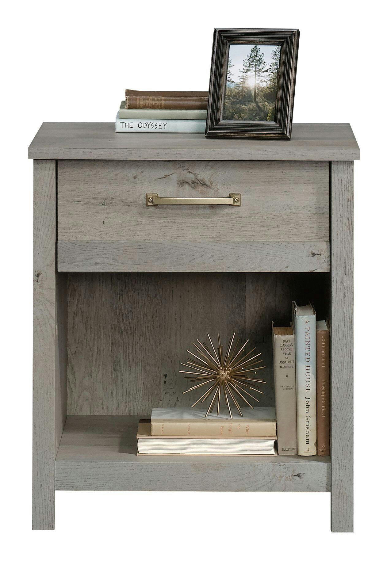 Sauder Cannery Bridge 1-Drawer Bedroom Nightstand/Bedstand Open Shelf, Mystic Oak Finish