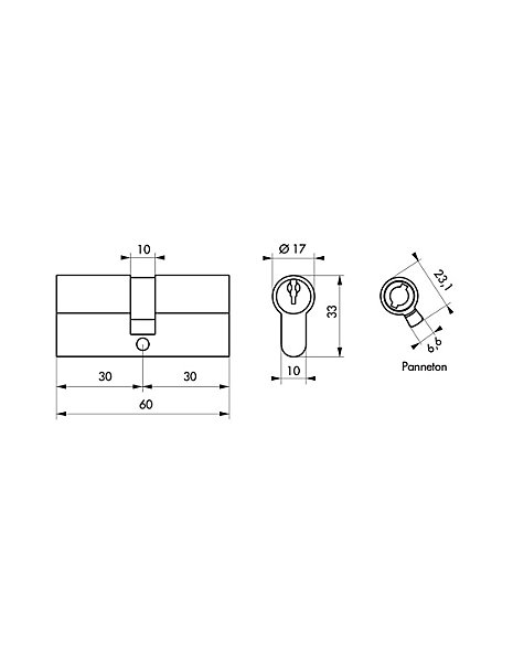 Cylindre de serrure double entrée STD UNIKEY (achetez-en plusieurs, ouvrez avec la même clé), 30x30mm, 3 clés, nickelé - THIRARD