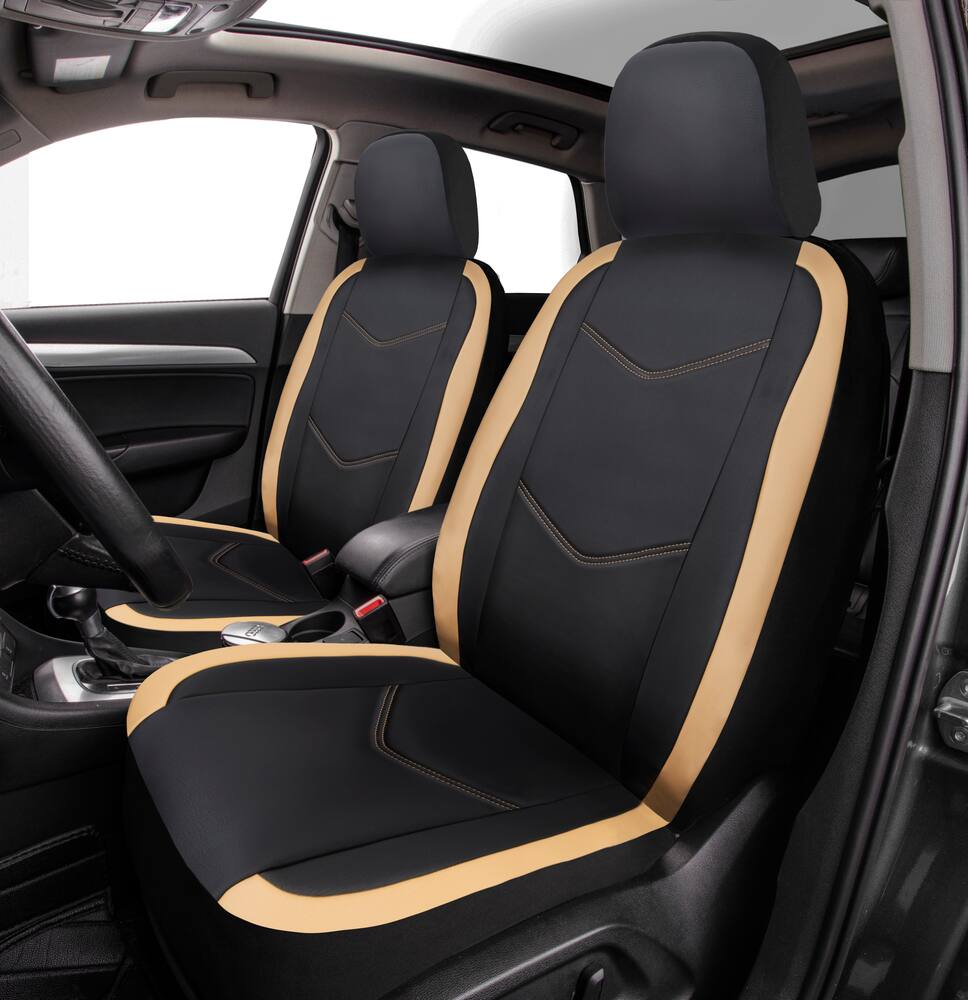 AutoTrends 2-Tone Faux Leather Seat Cover, Tan & Black