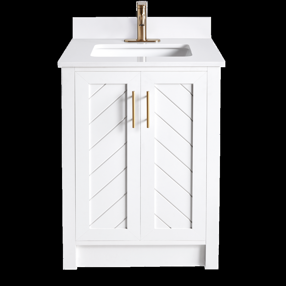 Canvas Brooks Double Door Single Sink Stone Top Bathroom Vanity, White, 24-in