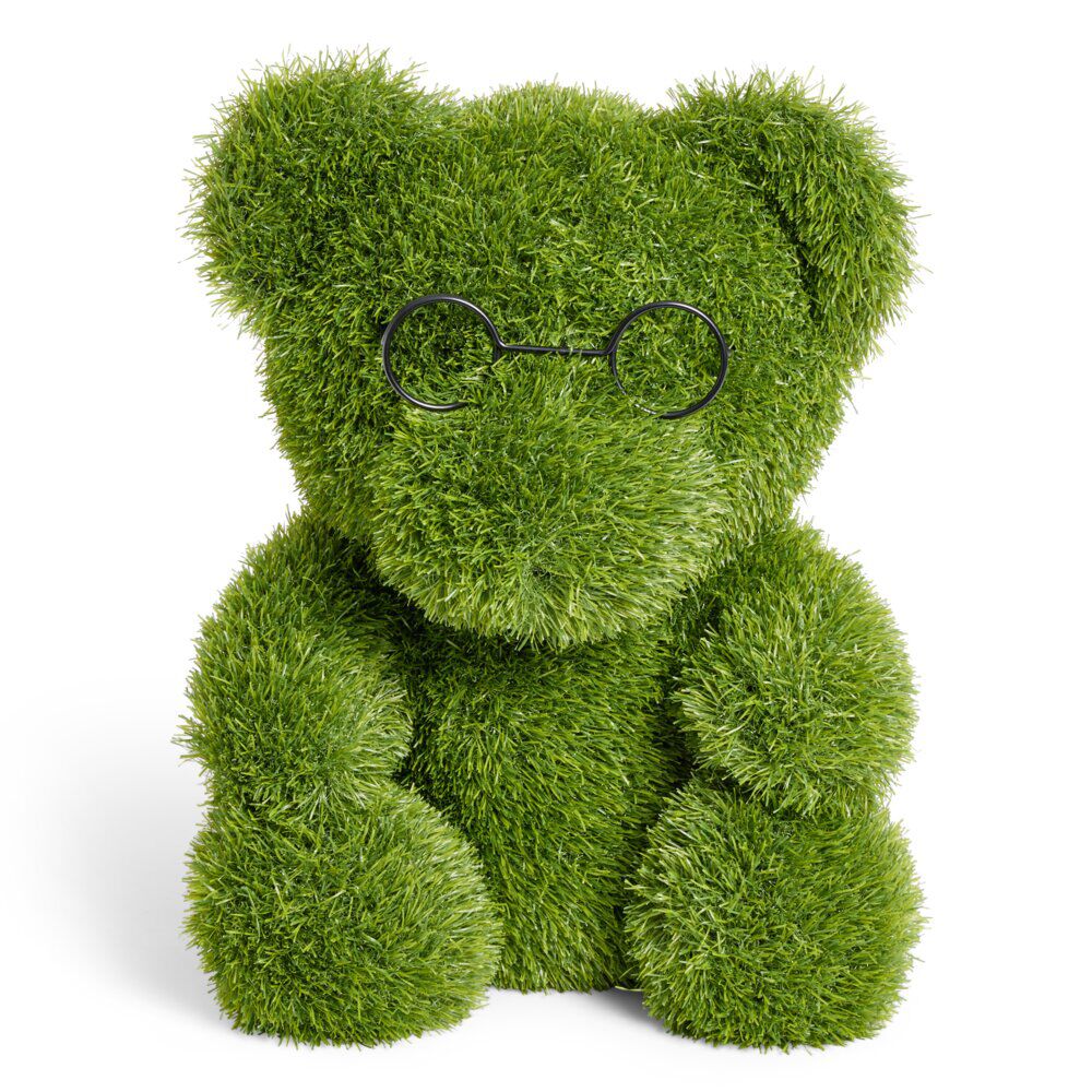 Décoration de jardin à poser gazon vert ourson lunette 47x35xH50cm