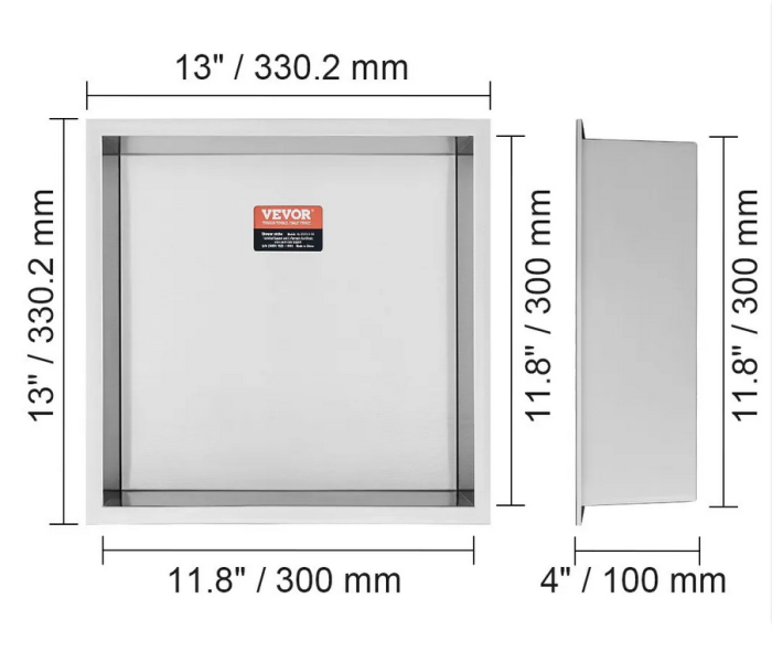 Półka wnękowa prysznicowa 33x33 cm stal 304 wodoodporna podwójna bez płytek