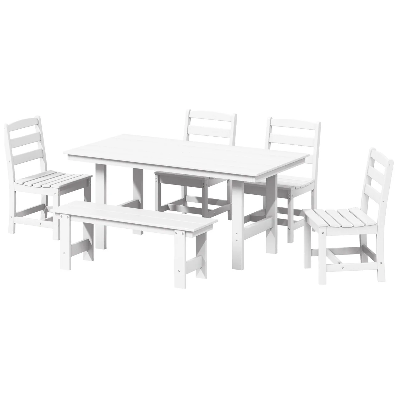 Polytrends Shoreside 6-Piece Side Chair Dining Set With Bench