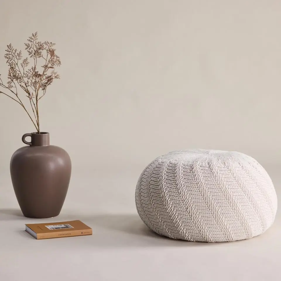 Poef Off White Stof - 45x45x30cm - Ted