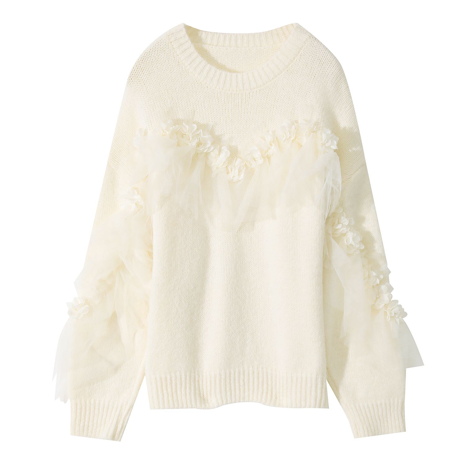 PEACH ACCESSORIES Textured Knit Jumper with Sheer Ruffle